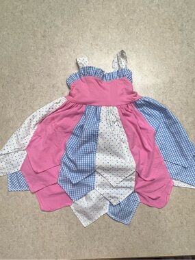 Girls Pink & Blue Patchwork Twirl Dress